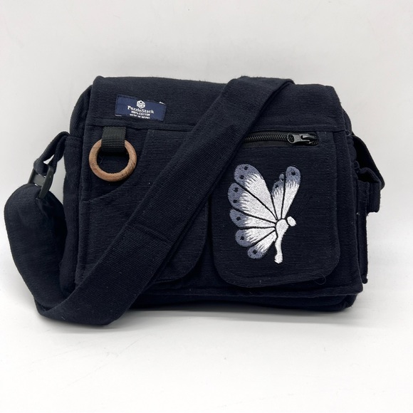 Lukla Black Messenger Bag with Butterfly Embroidery - Picture 1 of 10
